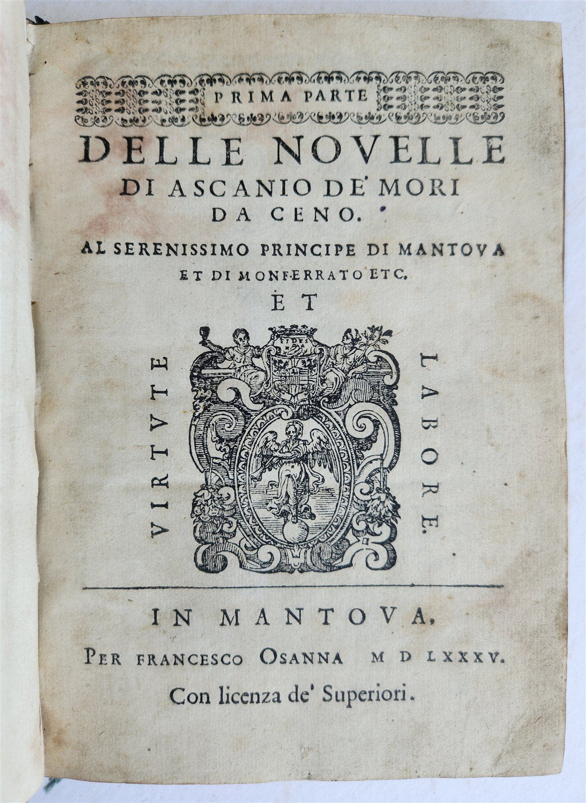 1585 DELLE NOVELLE di ASCANIO DE' MORI DA CENO antique in ITALIAN 16th century