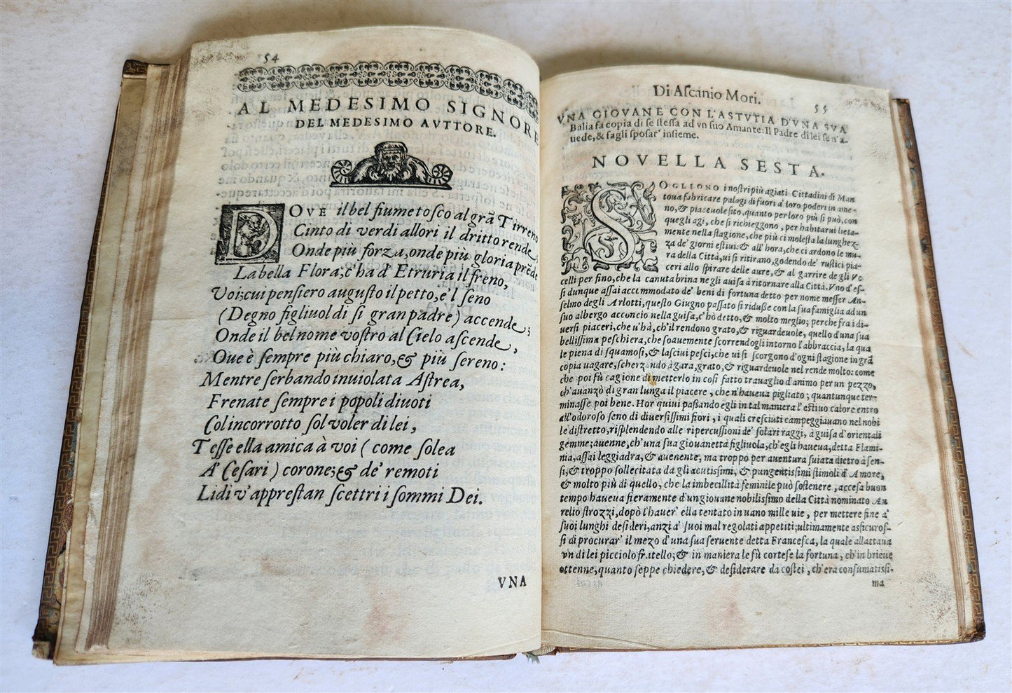 1585 DELLE NOVELLE di ASCANIO DE' MORI DA CENO antique in ITALIAN 16th century