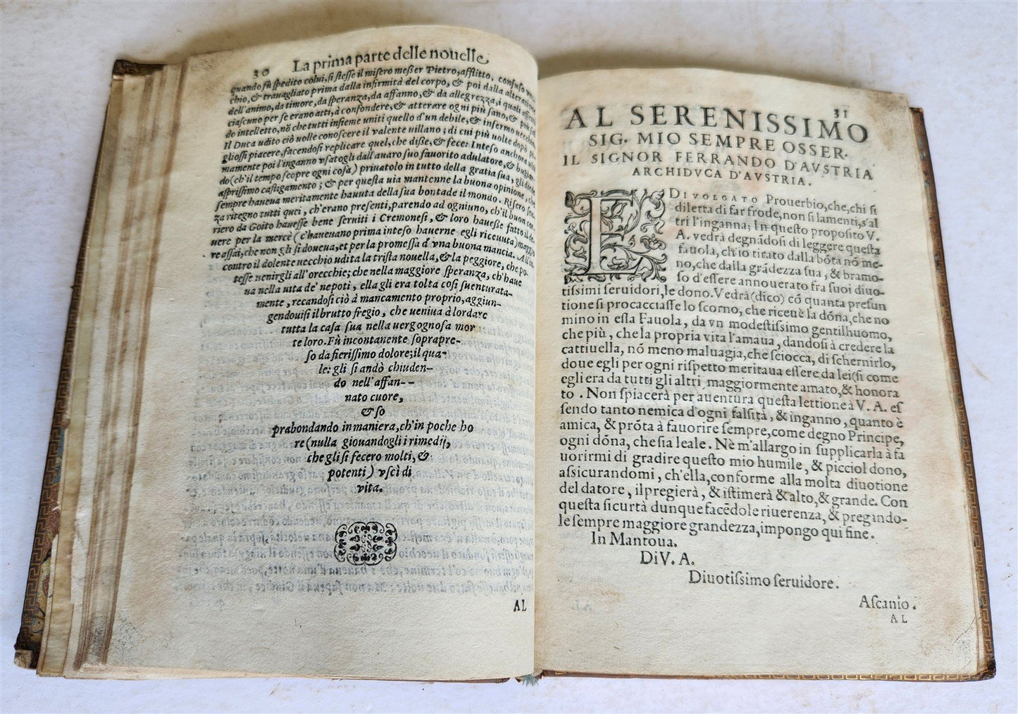 1585 DELLE NOVELLE di ASCANIO DE' MORI DA CENO antique in ITALIAN 16th century