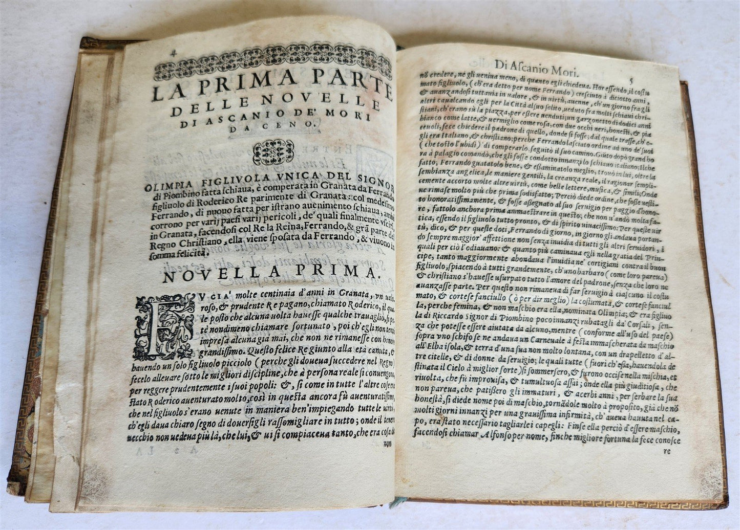 1585 DELLE NOVELLE di ASCANIO DE' MORI DA CENO antique in ITALIAN 16th century