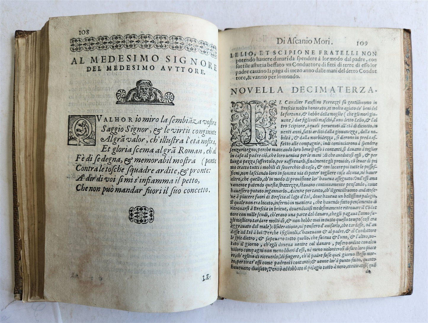 1585 DELLE NOVELLE di ASCANIO DE' MORI DA CENO antique in ITALIAN 16th century
