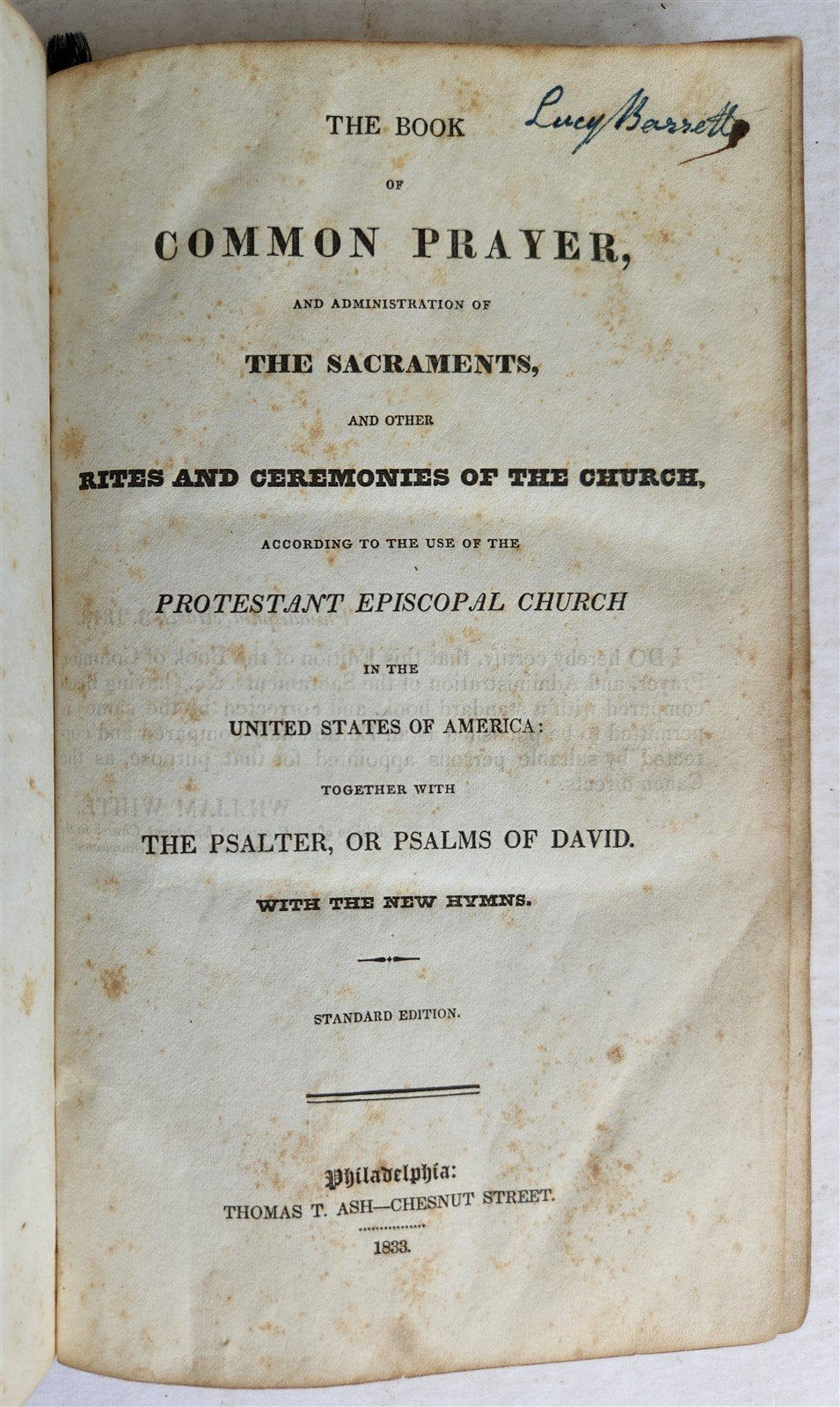1833 BOOK OF COMMON PRAYER for PROTESTANT EPISCOPAL CHURCH in USA antique