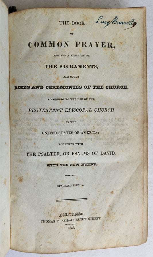 1833 BOOK OF COMMON PRAYER for PROTESTANT EPISCOPAL CHURCH in USA antique