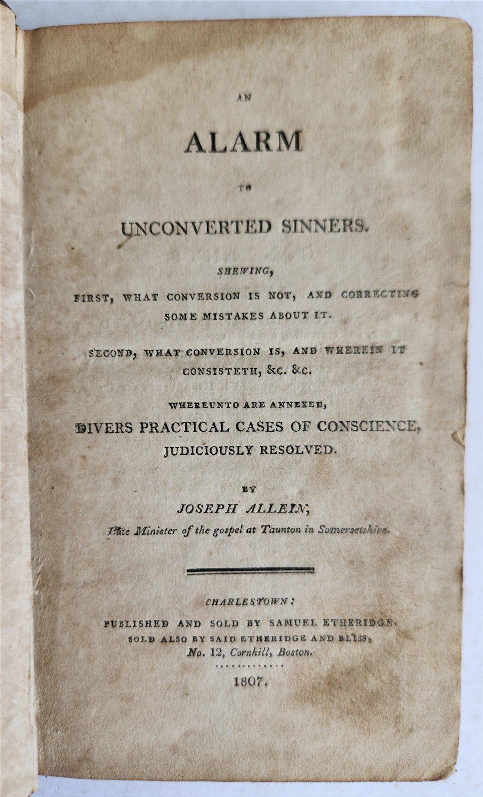 1807 ALARM to UNCONVERTED SINNERS by Joseph Allein antique AMERICANA
