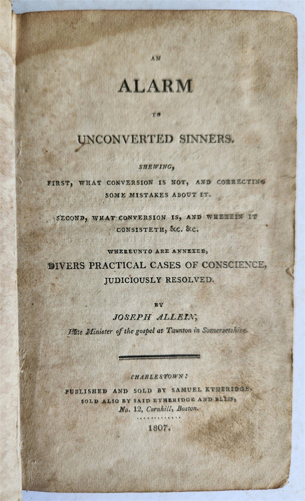 1807 ALARM to UNCONVERTED SINNERS by Joseph Allein antique AMERICANA