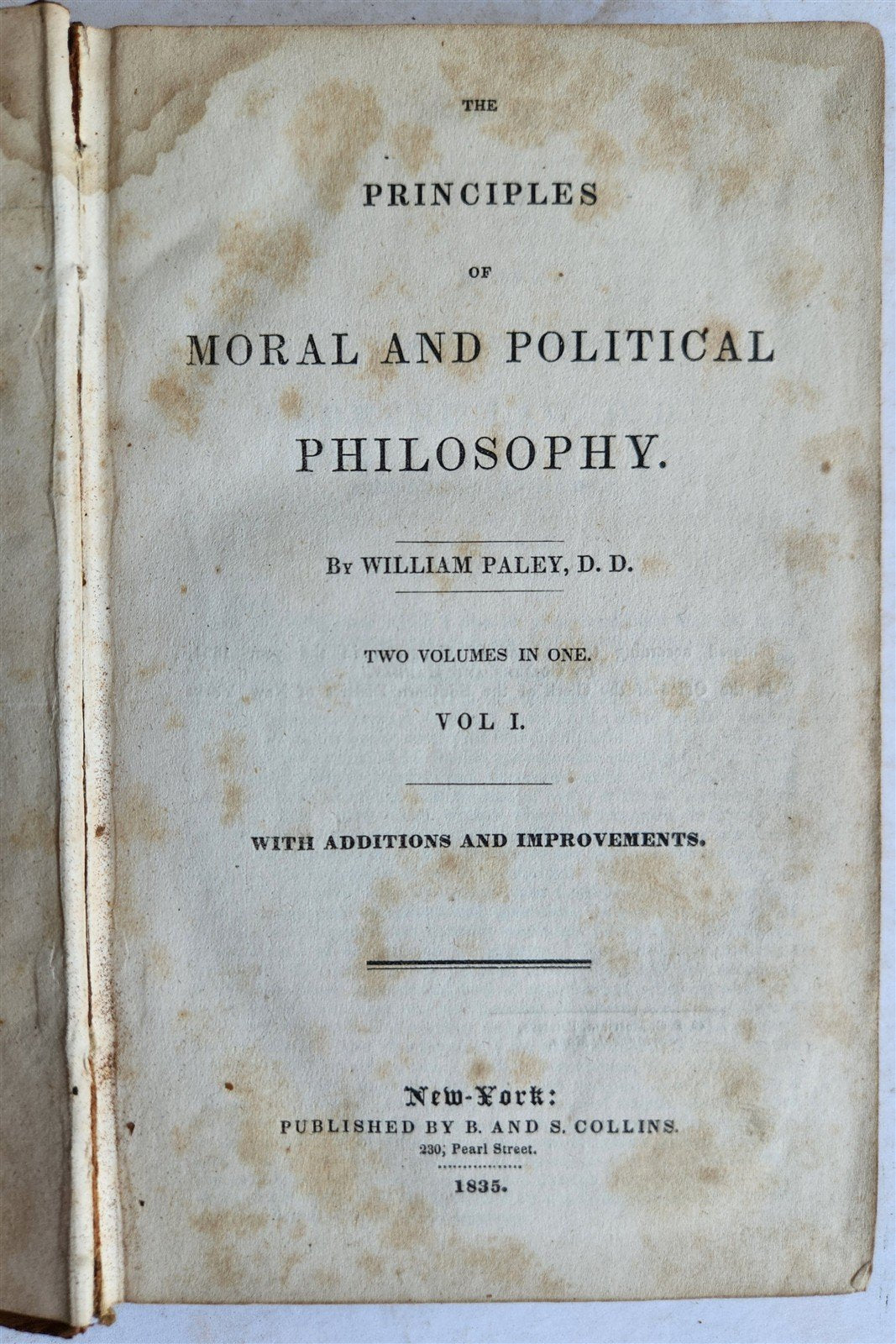 1835 PRINCIPLES of MORAL and POLITICAL PHILOSOPHY by W. Paley antique AMERICANA