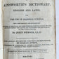 1833 ENGLISH & LATIN AINSWORTH'S DICTIONARY antique AMERICANA