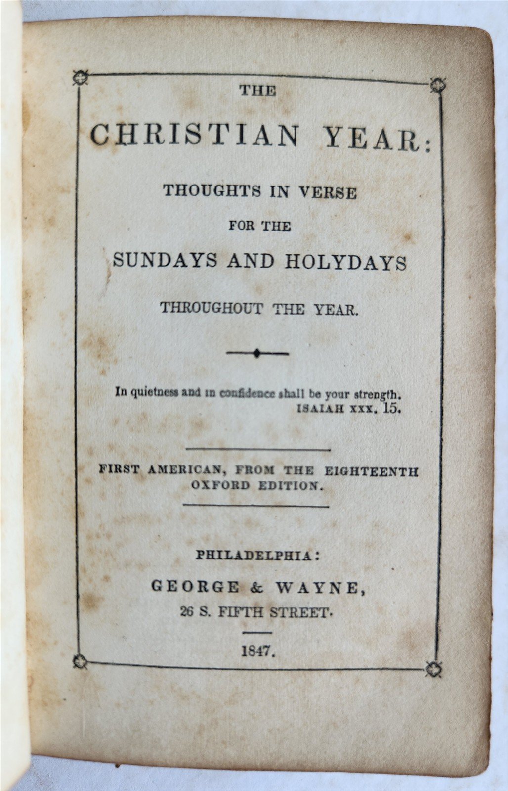 1847 THE CHRISTIAN YEAR thoughts in verse antique AMERICANA religious poetry