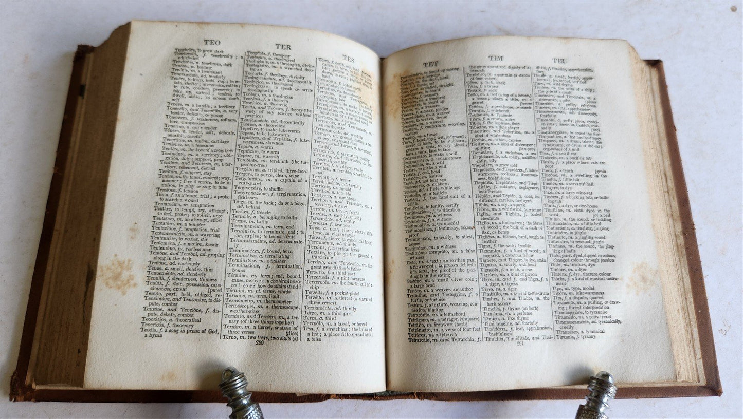 1831 ITALIAN ENGLISH POCKET DICTIONARY antique FIRST AMERICAN EDITION