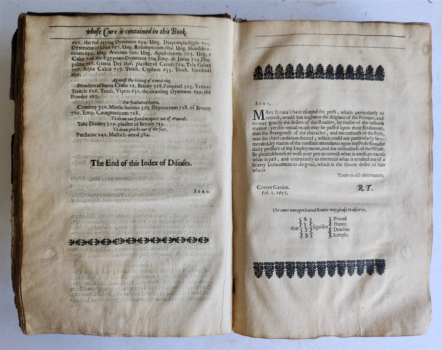1657 MEDICINAL DISPENSATORY PHARMACOPOEA antique in ENGLISH