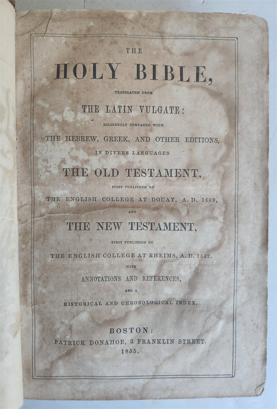 1855 BIBLE in ENGLISH antique OLD & NEW TESTAMENT Boston AMERICANA
