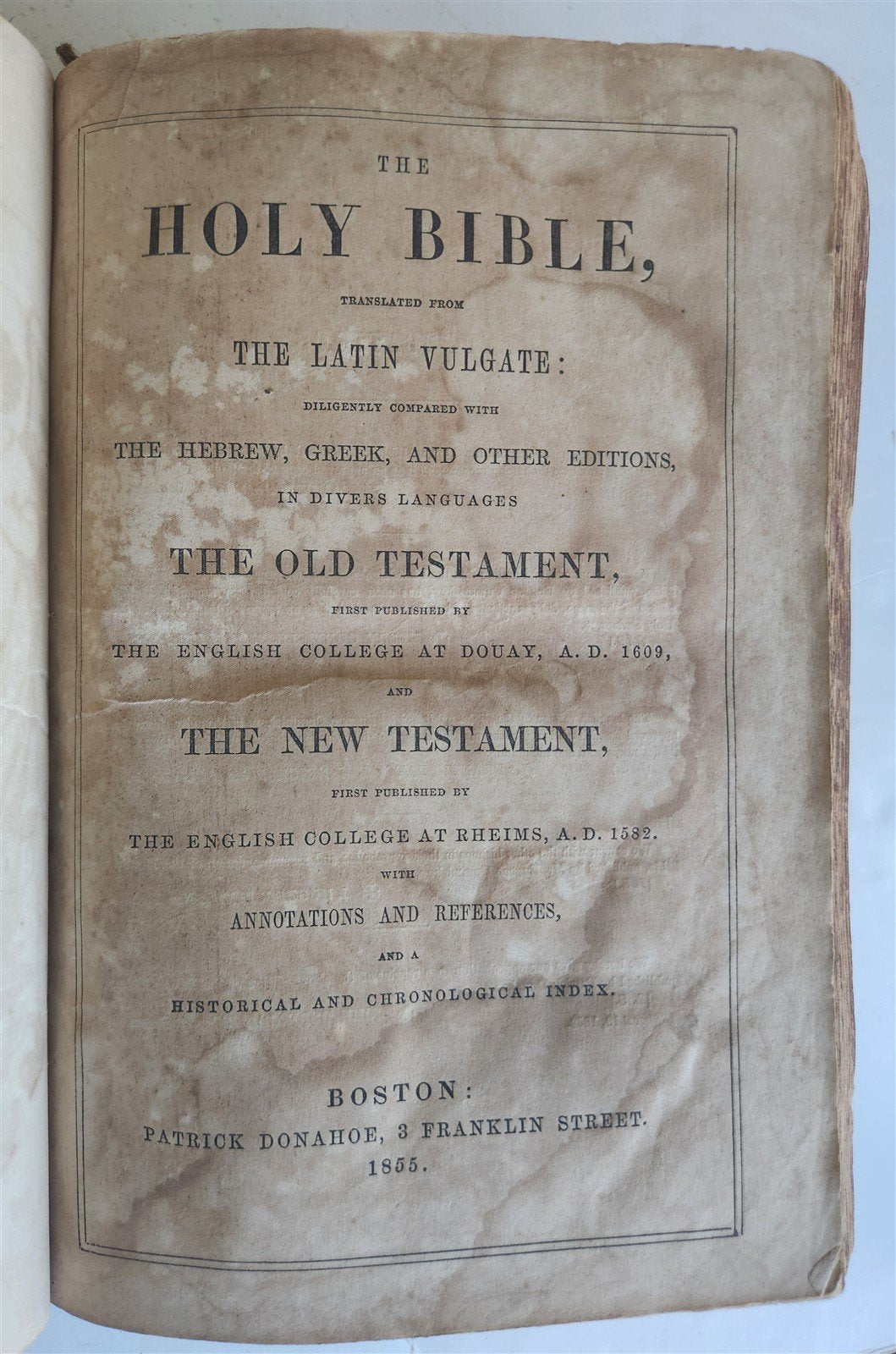 1855 BIBLE in ENGLISH antique OLD & NEW TESTAMENT Boston AMERICANA