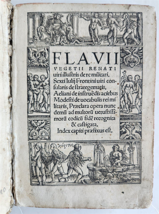 1524 POST-INCUNABULA ANCIENT WARFARE TREATISE by V.Flavius antique PIGSKIN