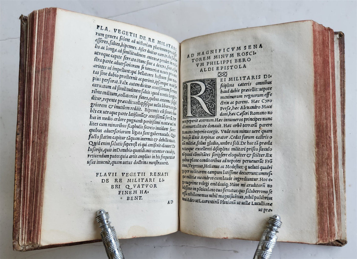 1524 POST-INCUNABULA ANCIENT WARFARE TREATISE by V.Flavius antique PIGSKIN