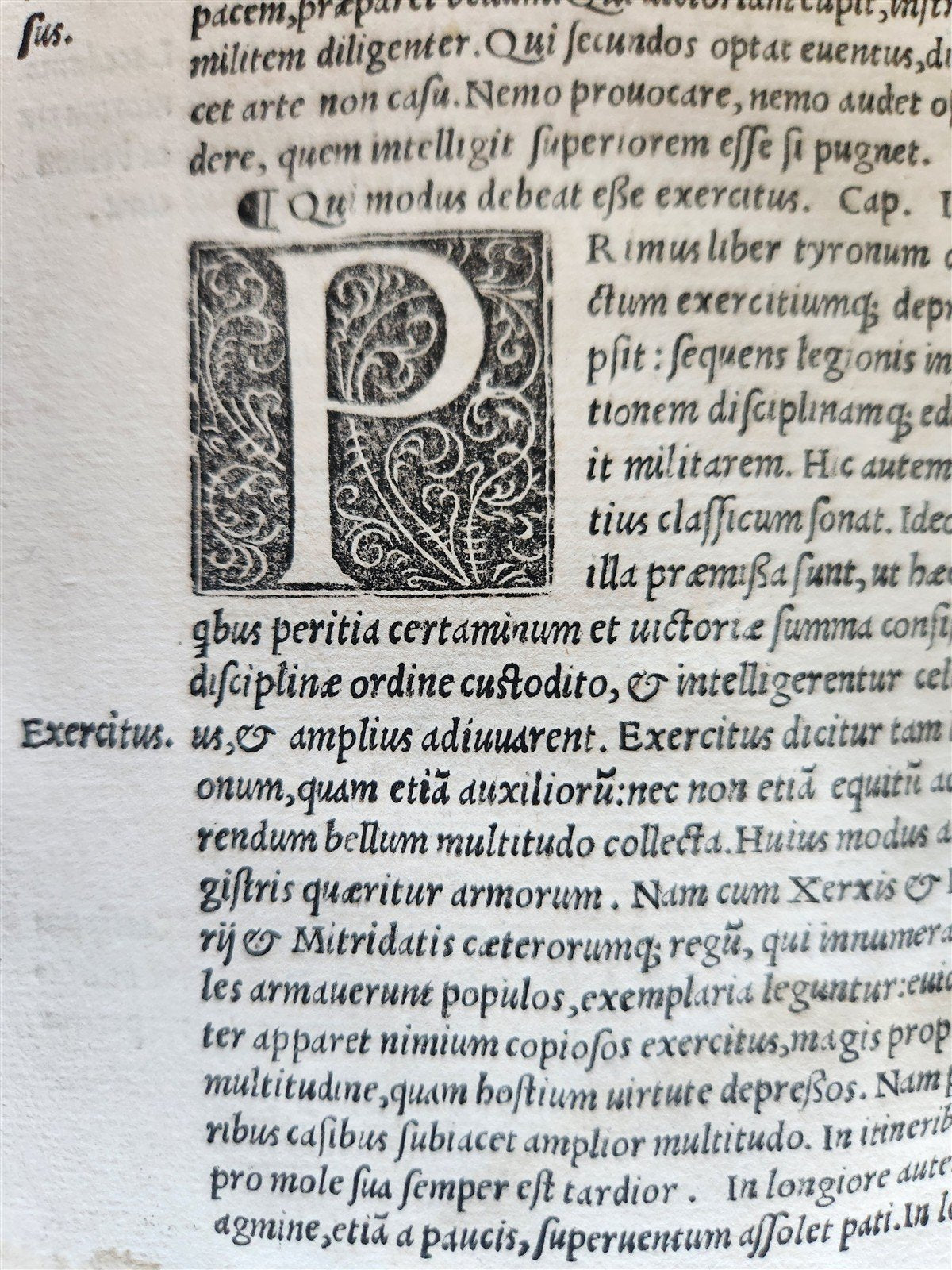 1524 POST-INCUNABULA ANCIENT WARFARE TREATISE by V.Flavius antique PIGSKIN