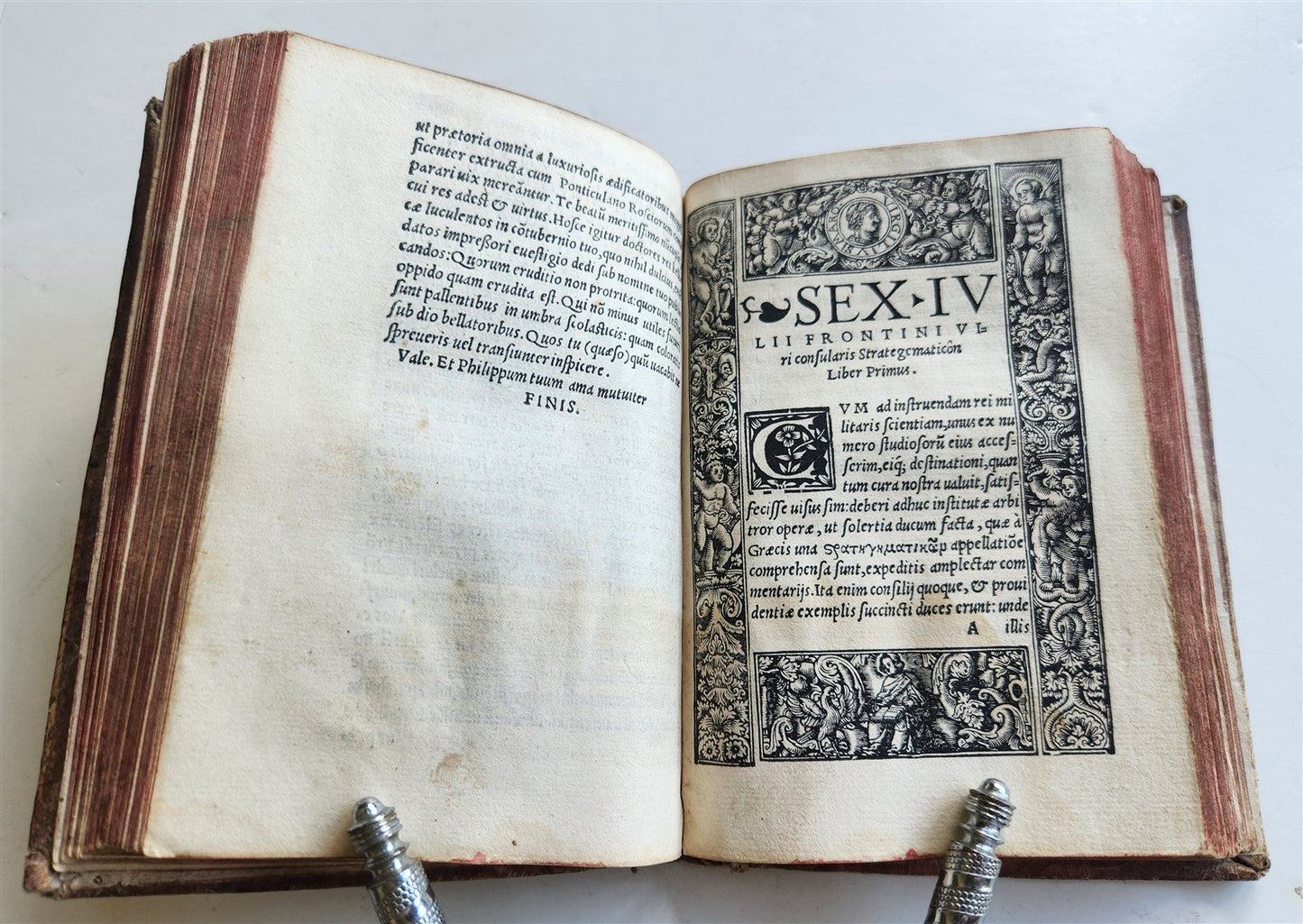 1524 POST-INCUNABULA ANCIENT WARFARE TREATISE by V.Flavius antique PIGSKIN