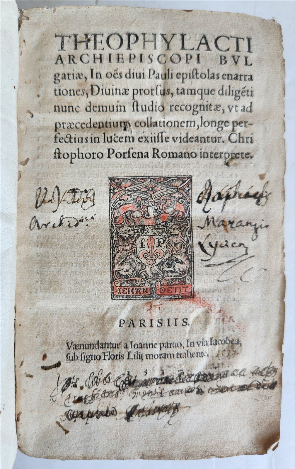 1537 Theophylactus de Achrida ANTIQUE In omnes D. Pauli epistolas enarrationes