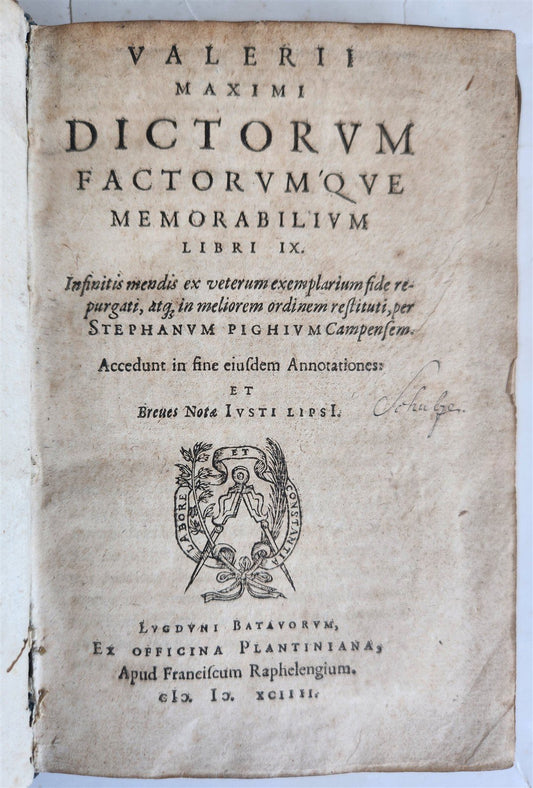 1594 PLANTIN PUBLISHING VALERIUS MAXIMUS VELLUM antique 16th Century