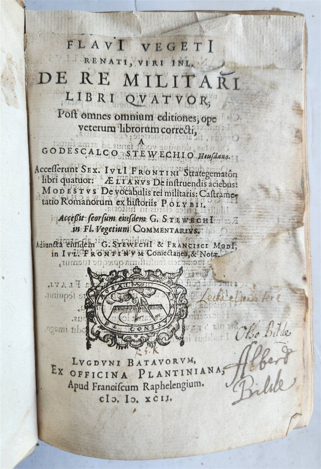 1592 ILLUSTRATED ANCIENT WARFARE TREATISE by V.Flavius antique VELLUM BINDING