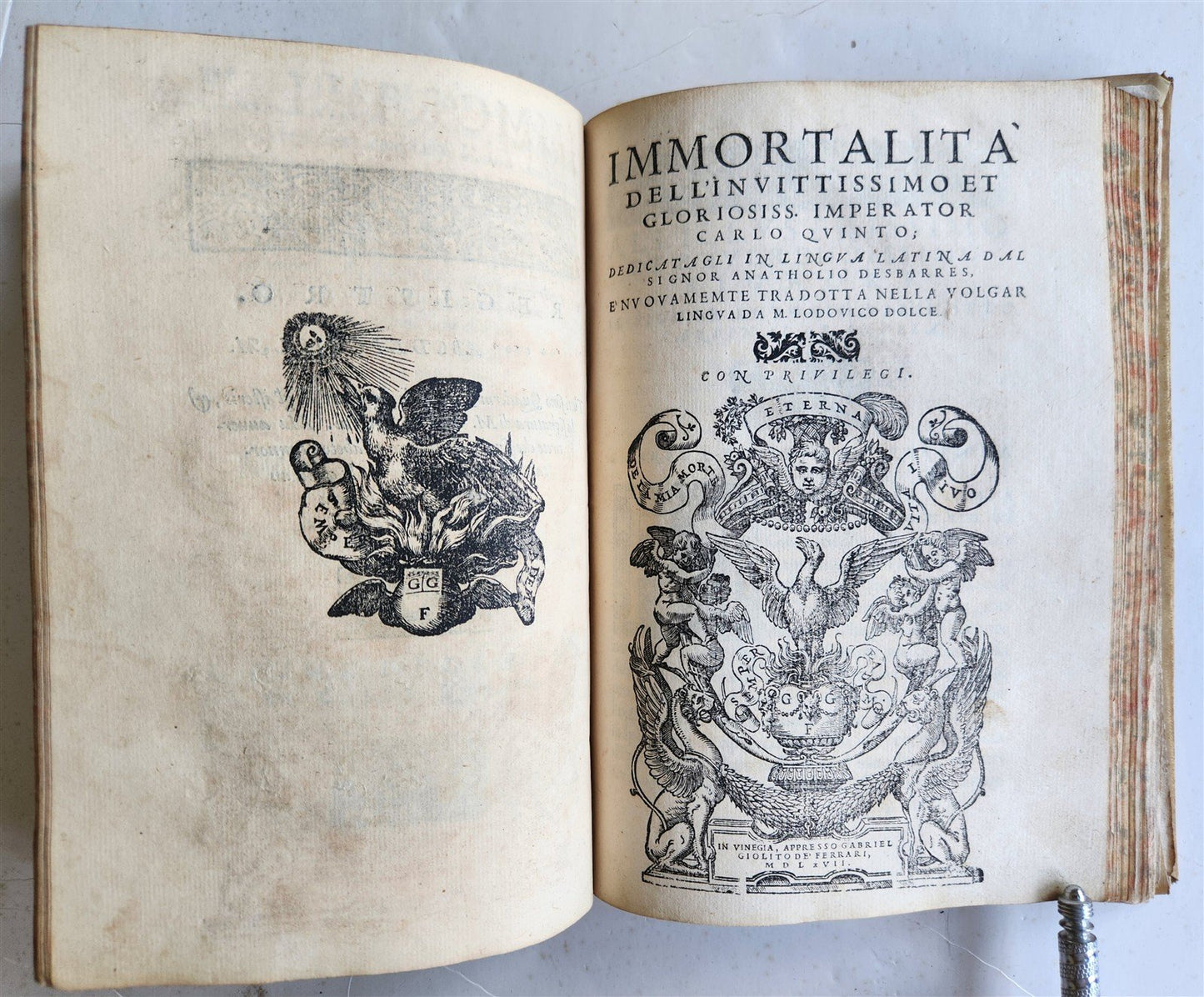 1567 LIFE of CHARLES V by Lodovico Dolce antique VELLUM BINDING 16th CENTURY