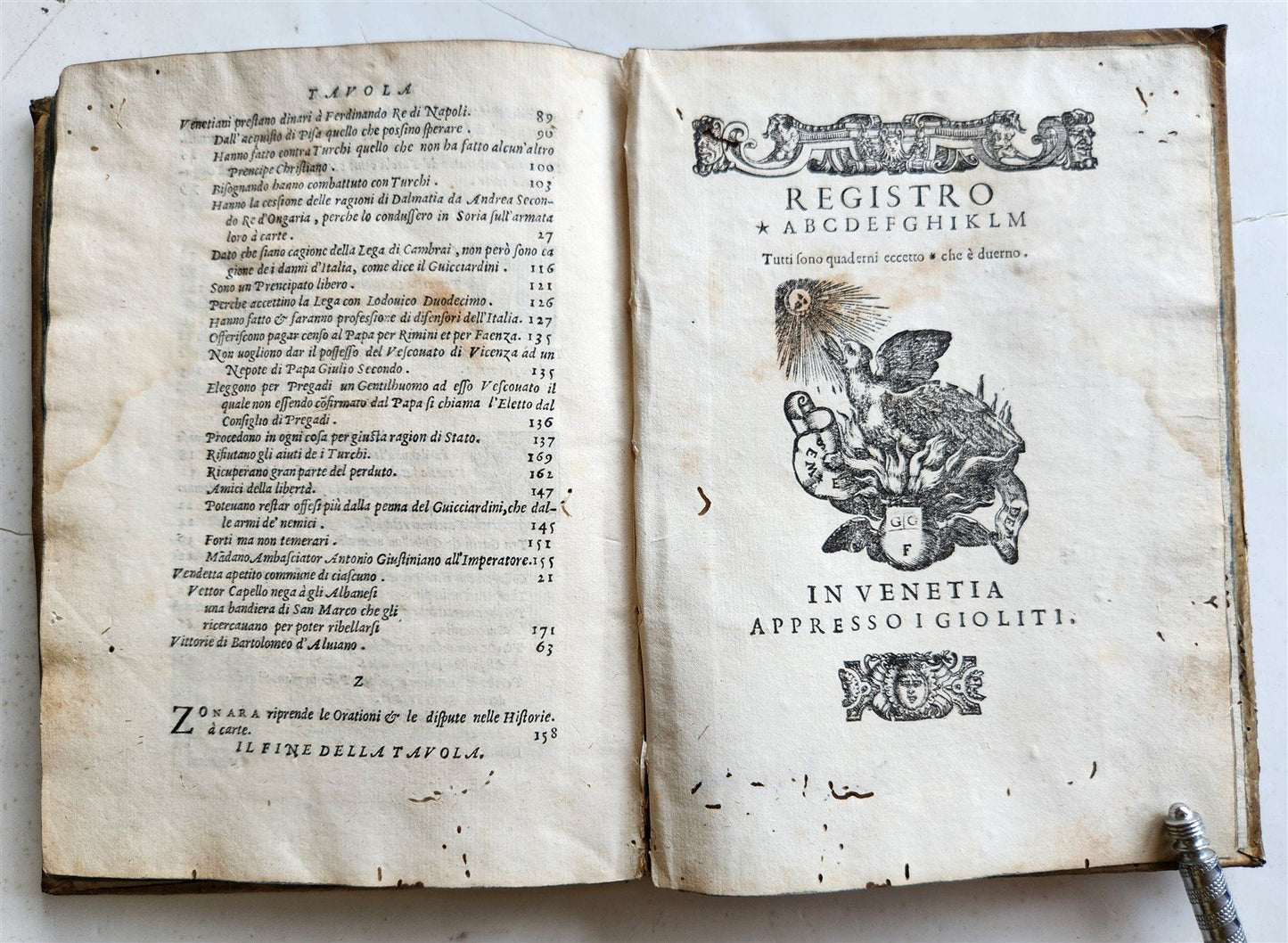 1583 HISTORY of ITALY di messer Francesco Guicciardini VELLUM BINDING antique