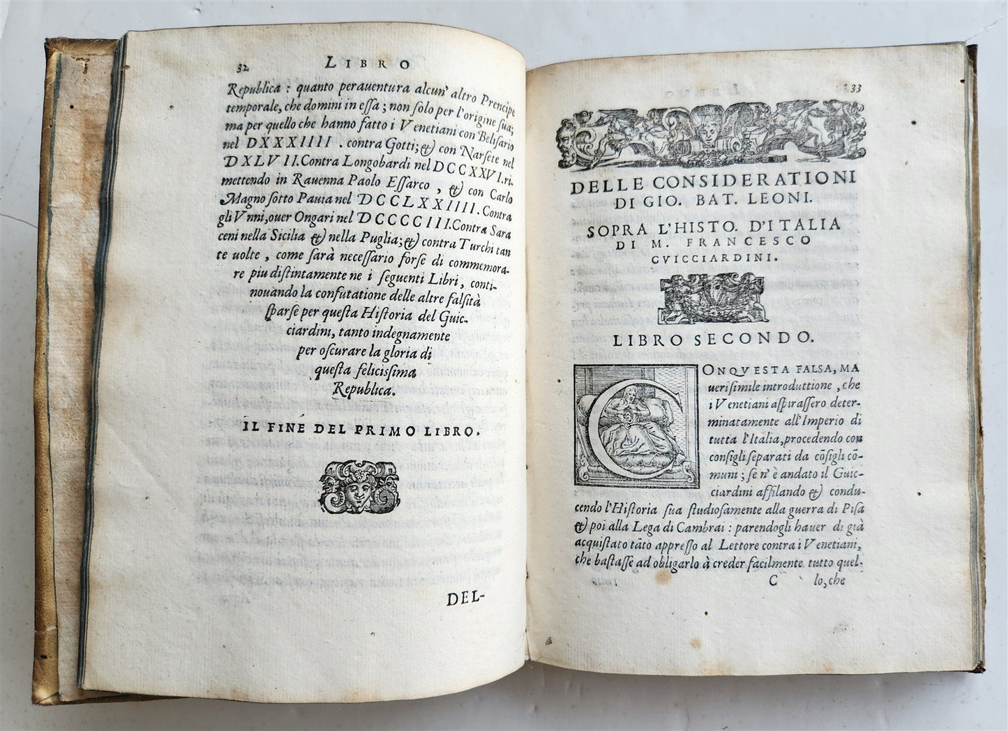 1583 HISTORY of ITALY di messer Francesco Guicciardini VELLUM BINDING antique