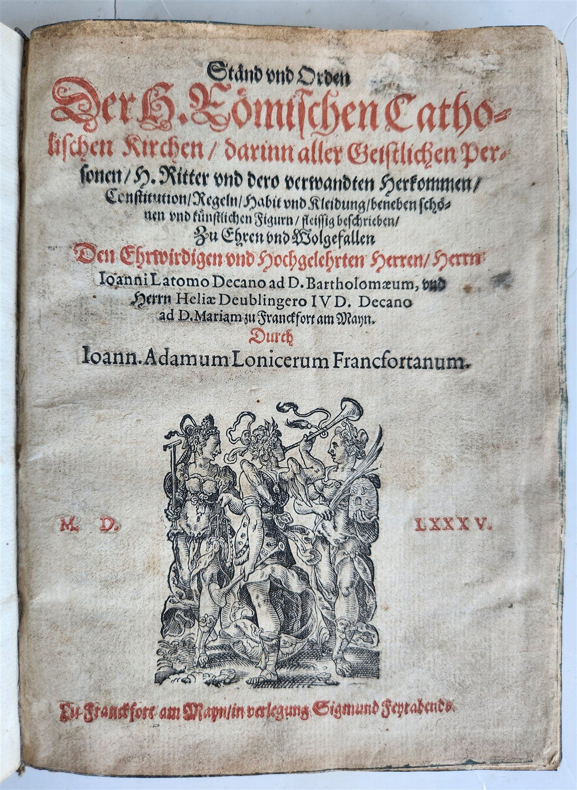 1585 ORDERS of CATHOLIC CHURCH Lonicer ILLUSTRATED by JOST AMMAN antique VELLUM