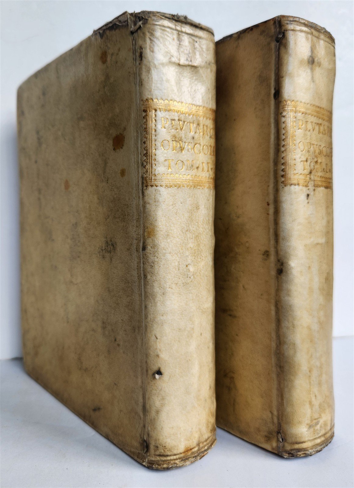 1598 PLUTARCH PHILOSOPHICAL WORK Opuscoli Morali 2 VOLUMES antique VELLUM BOUND