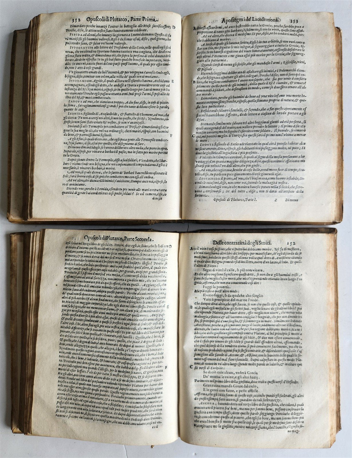 1598 PLUTARCH PHILOSOPHICAL WORK Opuscoli Morali 2 VOLUMES antique VELLUM BOUND