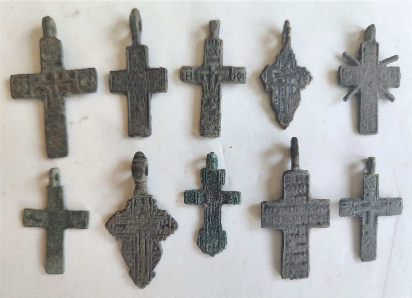 RUSSIAN orthodox icon NECK CROSSES LOT of 10 antique 18th - 19th century