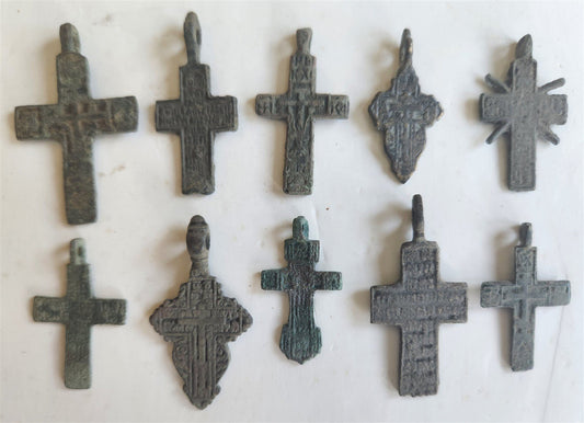 RUSSIAN orthodox icon NECK CROSSES LOT of 10 antique 18th - 19th century