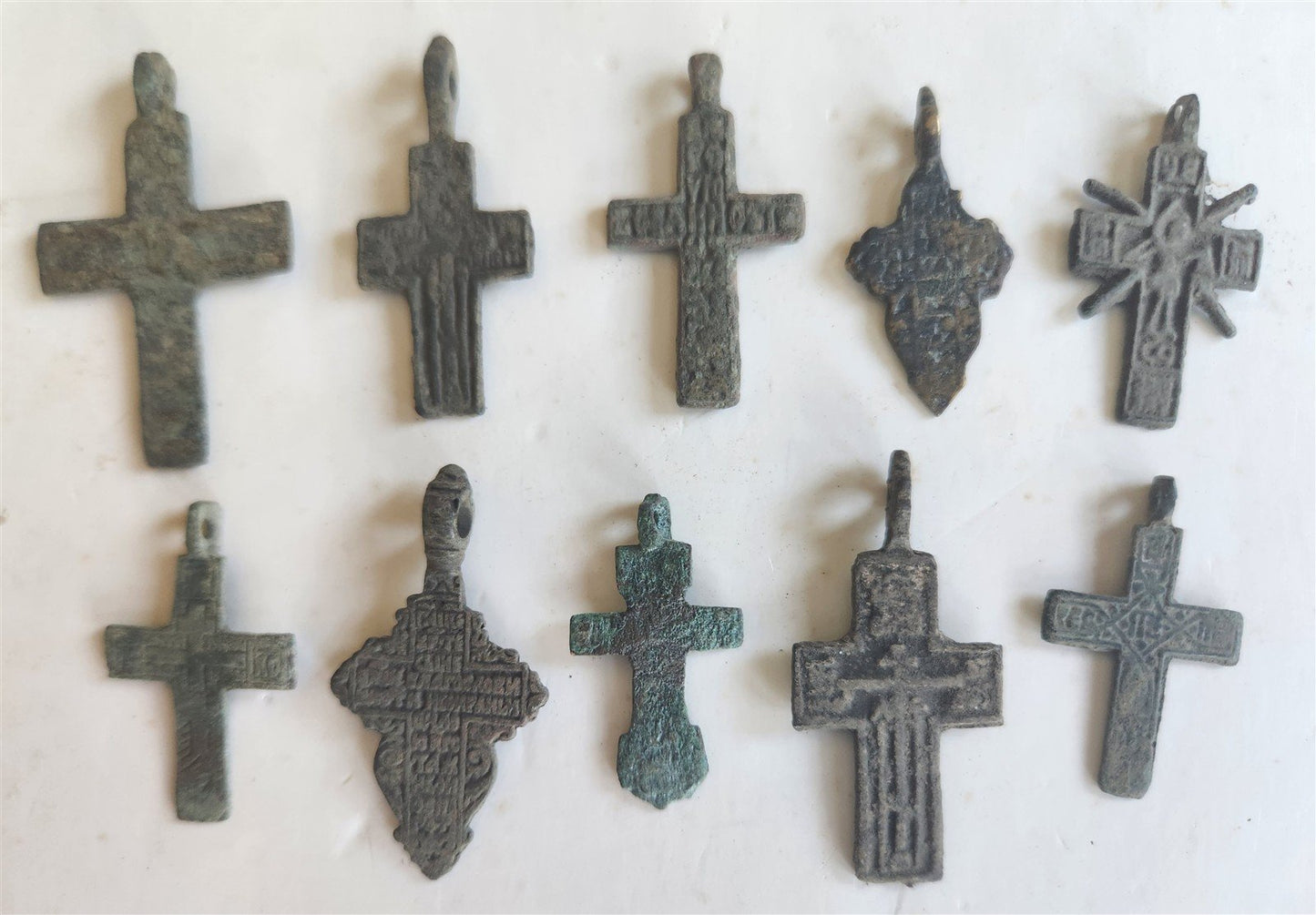 RUSSIAN orthodox icon NECK CROSSES LOT of 10 antique 18th - 19th century