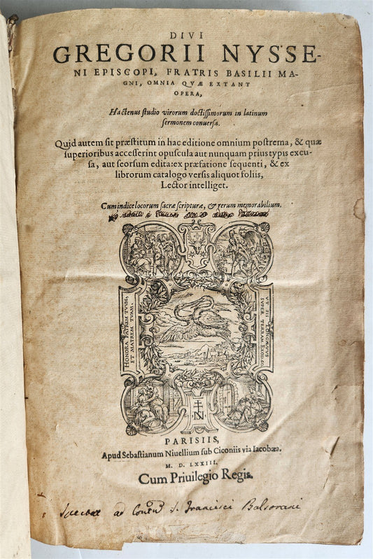 1573 WORKS of GREGORY of NYSSA antique VELLUM BOUND 16th CENTURY FOLIO