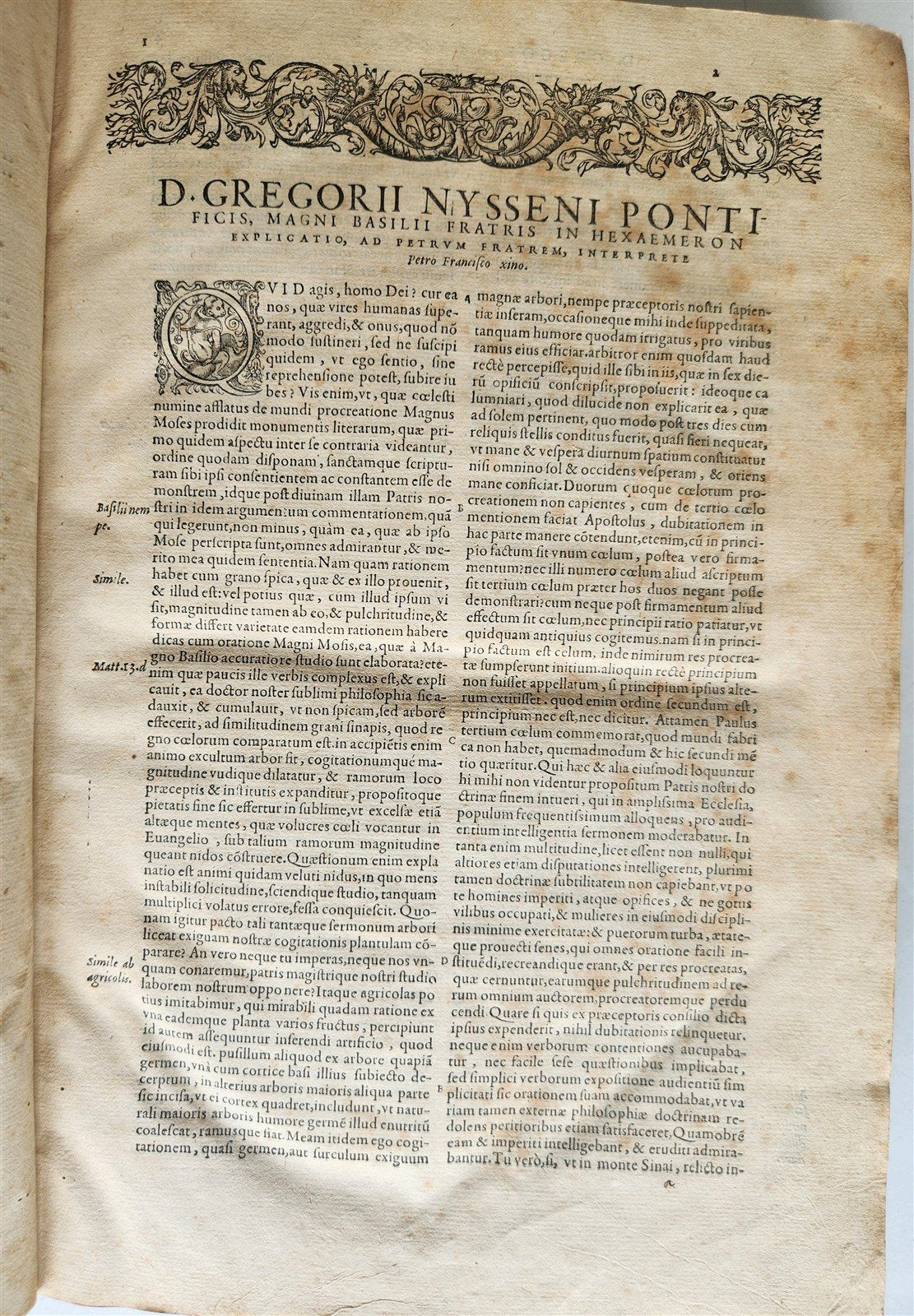 1573 WORKS of GREGORY of NYSSA antique VELLUM BOUND 16th CENTURY FOLIO