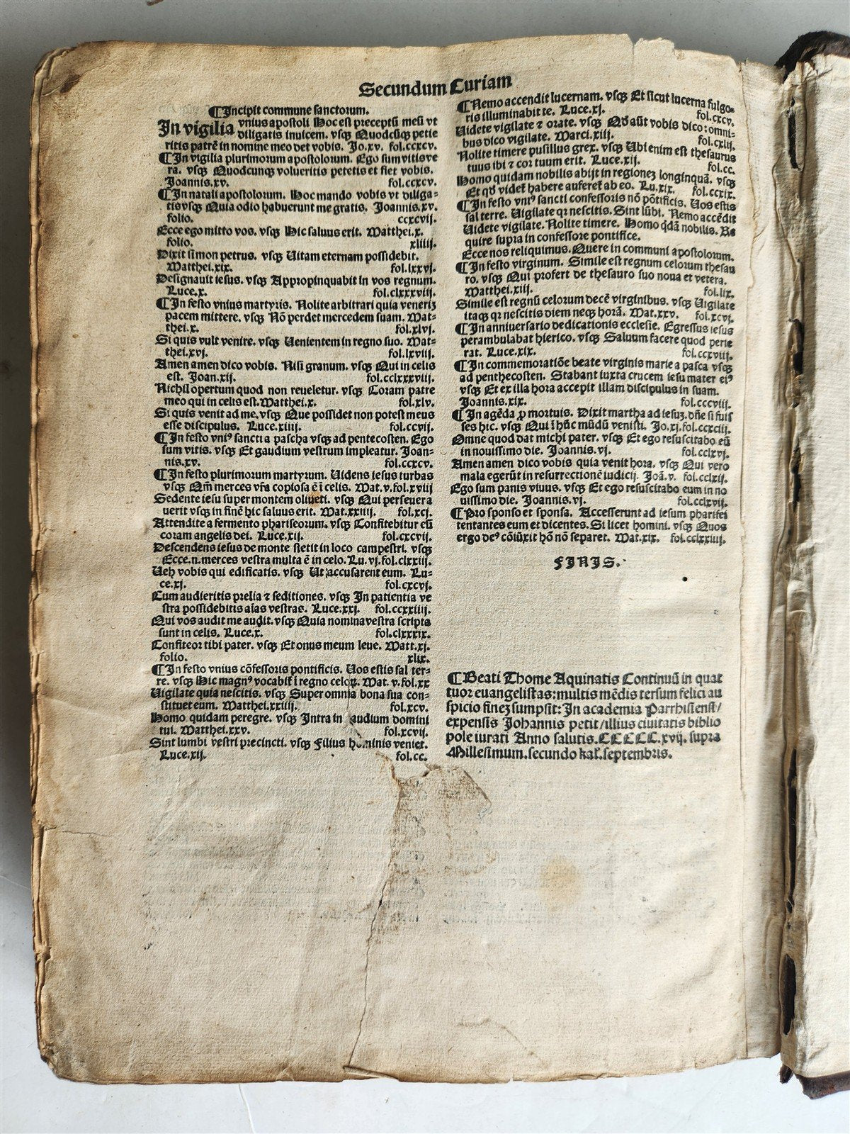 1517 POST-INCUNABULA by Th. Aquinas antique ORIGINAL BINDING FOLIO by Jean Petit
