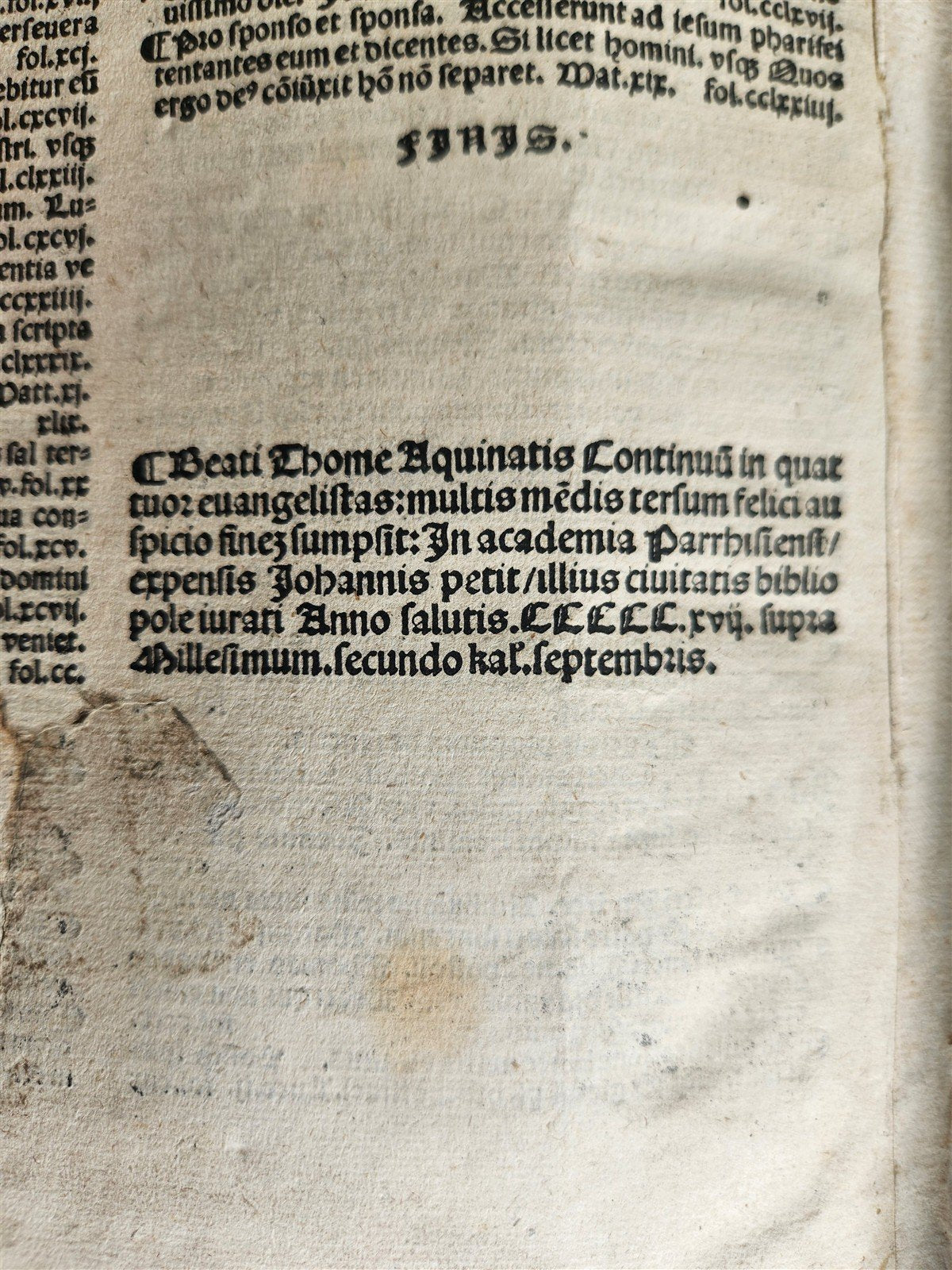 1517 POST-INCUNABULA by Th. Aquinas antique ORIGINAL BINDING FOLIO by Jean Petit