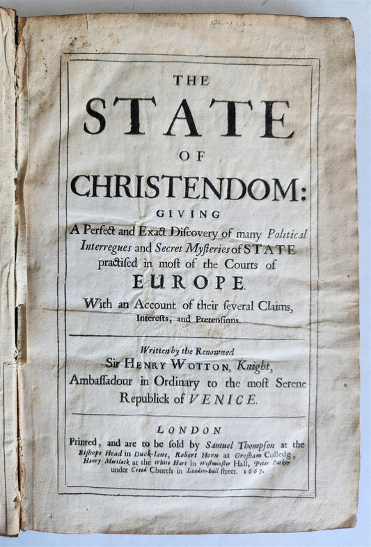 1667 The State of Christendom by Sir Henry Wotton antique 17th century