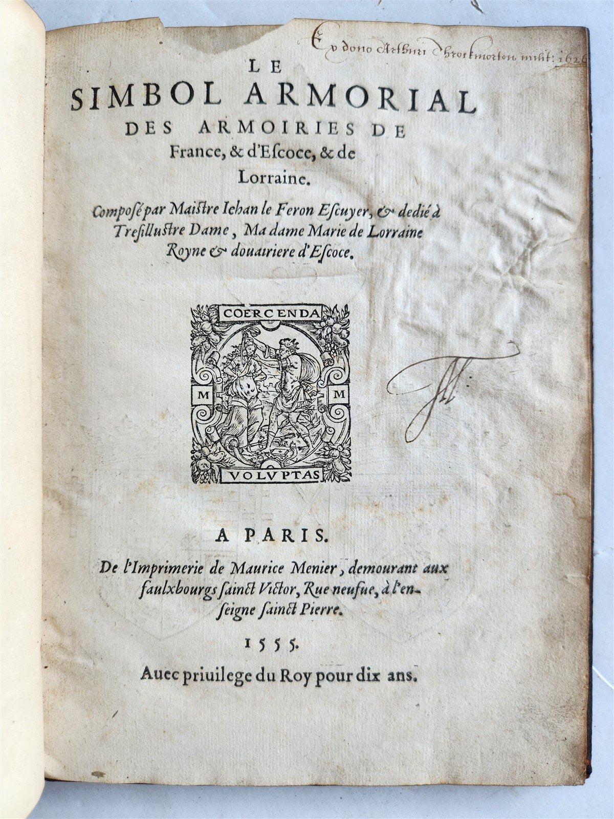 1555 WORK ON HERALDRY OF FRANCE SCOTLAND & LORRAINE antique 16th century