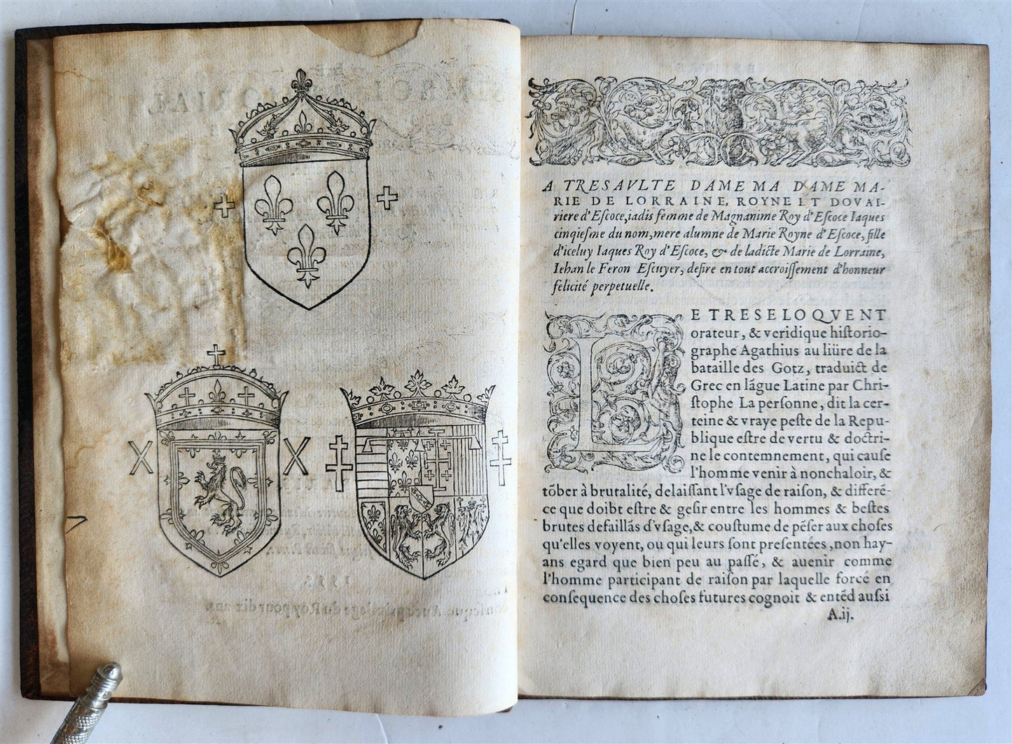 1555 WORK ON HERALDRY OF FRANCE SCOTLAND & LORRAINE antique 16th century