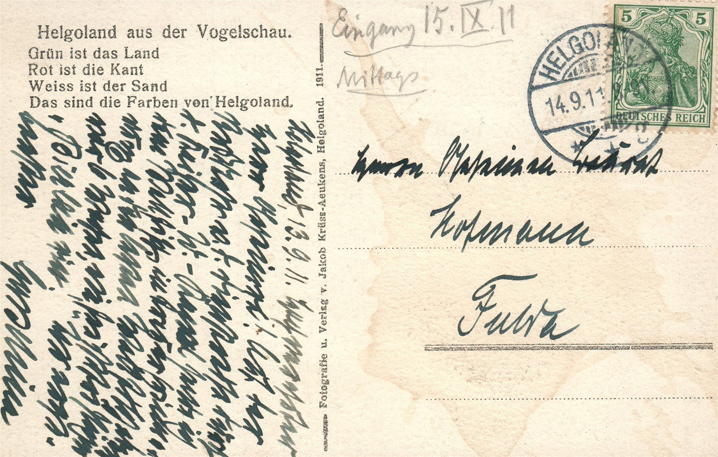HELGOLAND GERMANY AUS DER VOGELSCHAU ANTIQUE POSTCARD
