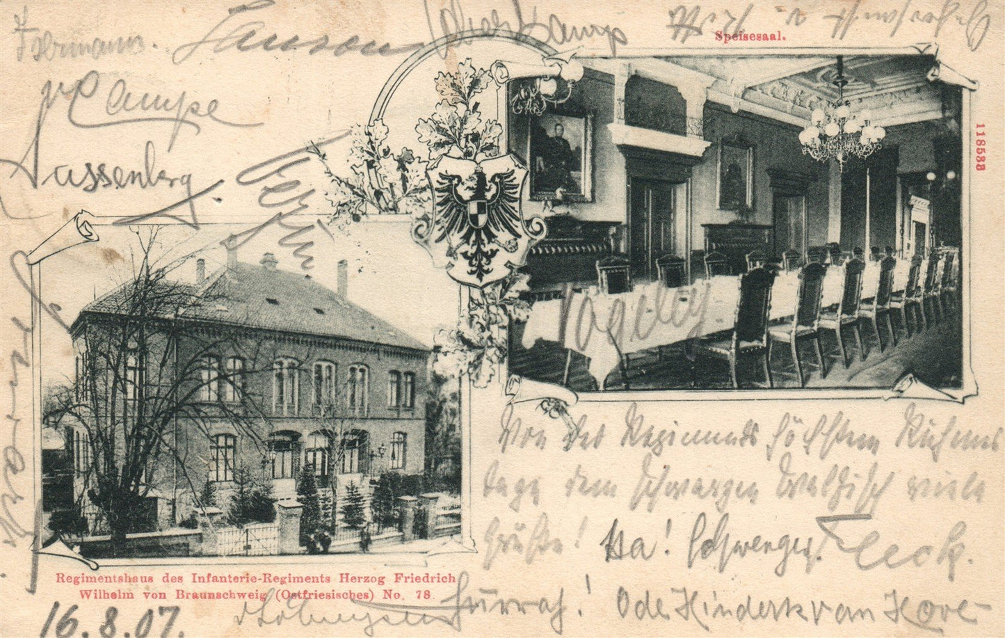 REGIMENTSHAUS for HERZOG of BRAUNSCHWEIG INFANTRY REGIMENT ANTIQUE POSTCARD