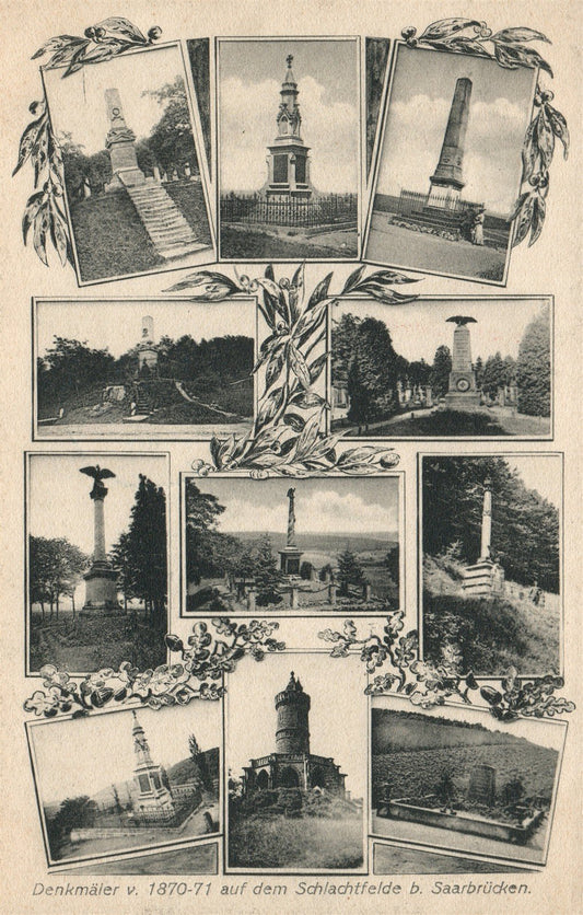 DENKMALER v.1870-1871 SCHLACHTFELDE b. SAARBRUCKEN GERMANY ANTIQUE POSTCARD