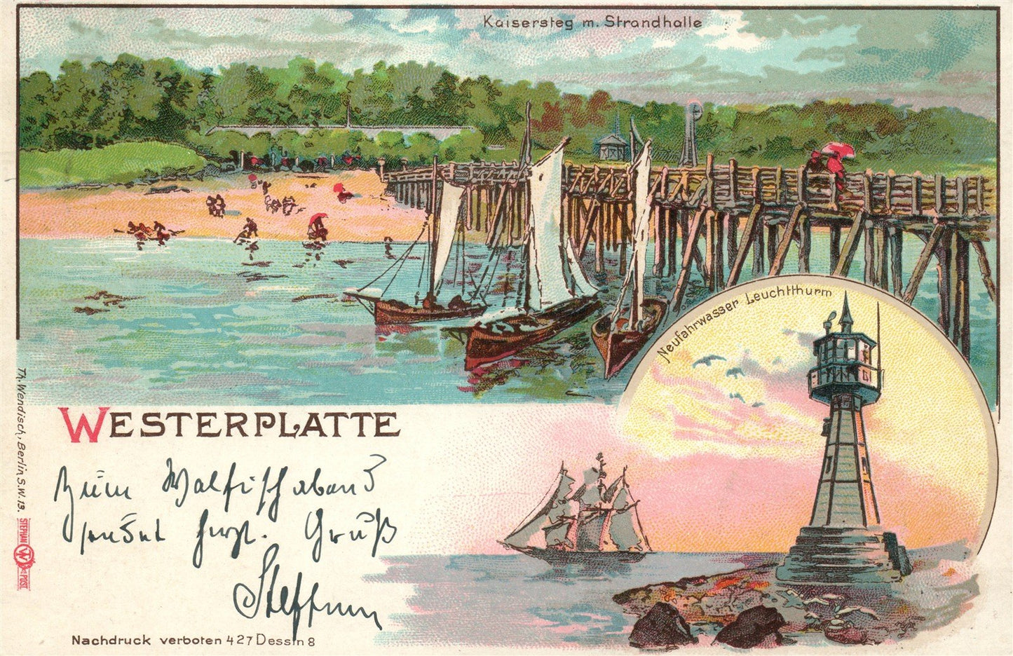 WESTERPLATTE GERMANY LIGHTHOUSE ANTIQUE POSTCARD