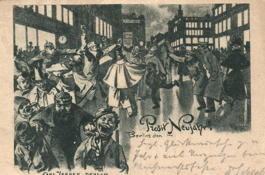 NEW YEAR CELEBRATION GERMANY ANTIQUE POSTCARD