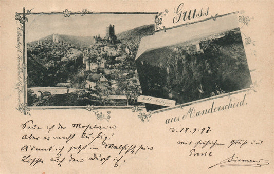 MANDERSCHEID GERMANY 1897 ANTIQUE POSTCARD