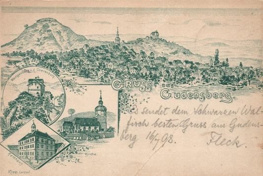 GUDENSBERG GERMANY 1898 ANTIQUE POSTCARD