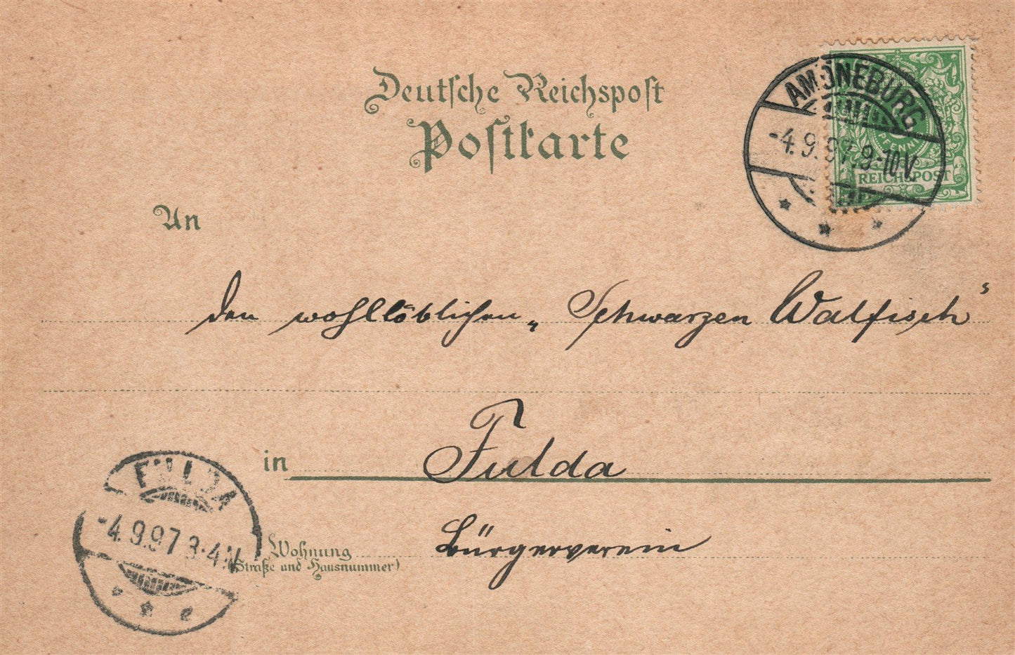 GRUSS AUS AMONEBURG GERMANY 1897 ANTIQUE POSTCARD