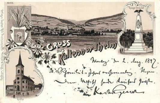 GRUSS AUS KALTENNORDHEIM GERMANY 1897 ANTIQUE POSTCARD
