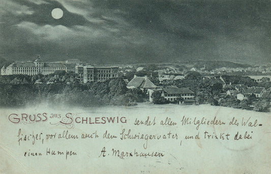 GRUSS AUS SCHLESWIG general view GERMANY 1897 ANTIQUE POSTCARD
