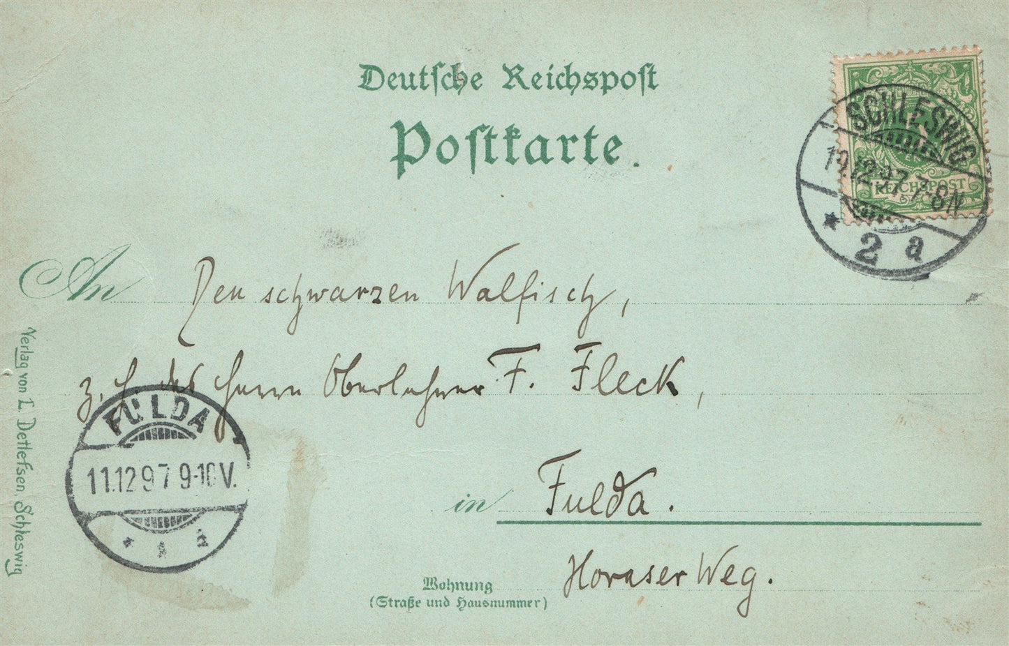 GRUSS AUS SCHLESWIG general view GERMANY 1897 ANTIQUE POSTCARD